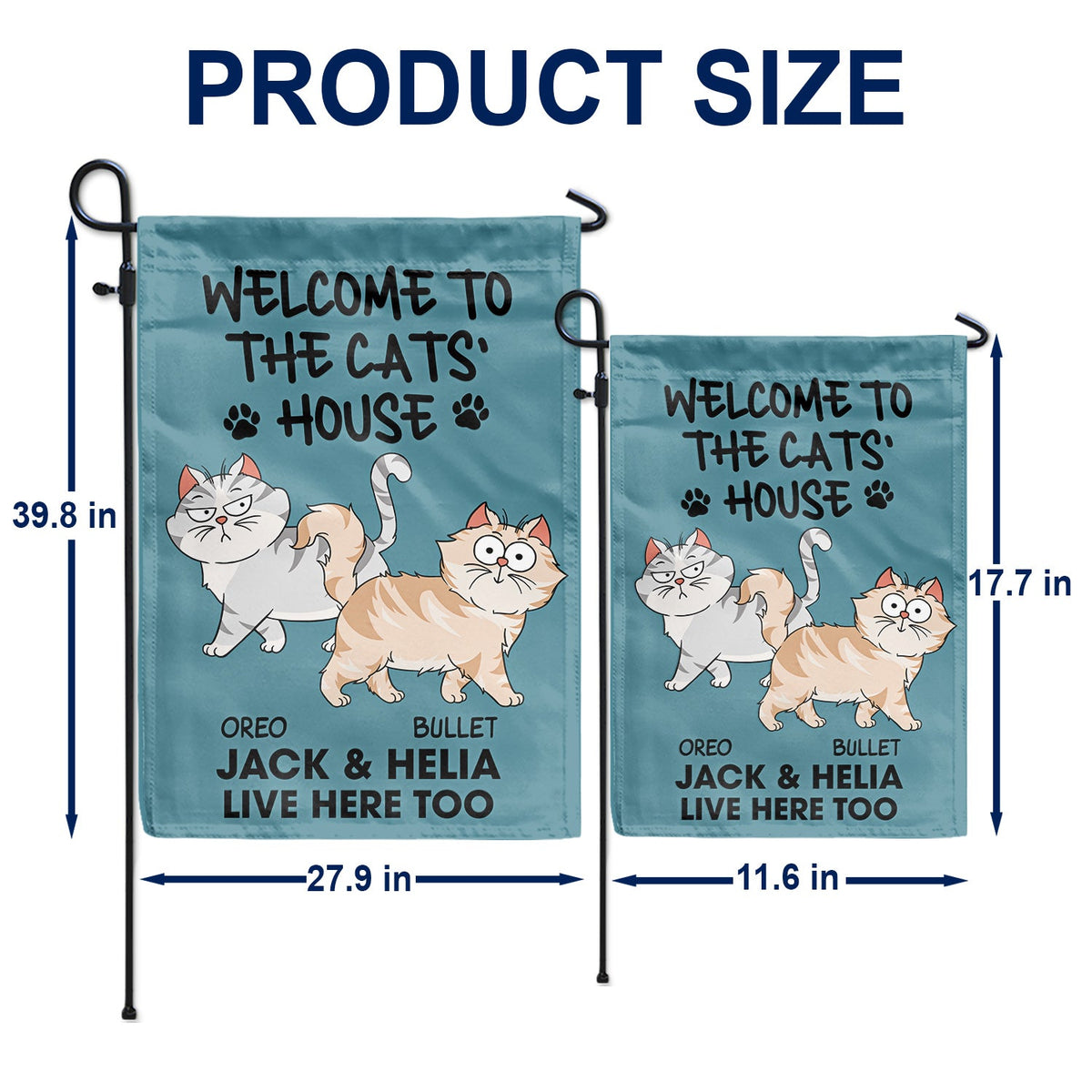 Welcome To The Cats' House Funny Cartoon Style - Home Decor Gift For Cat Lovers - Personalized Flag