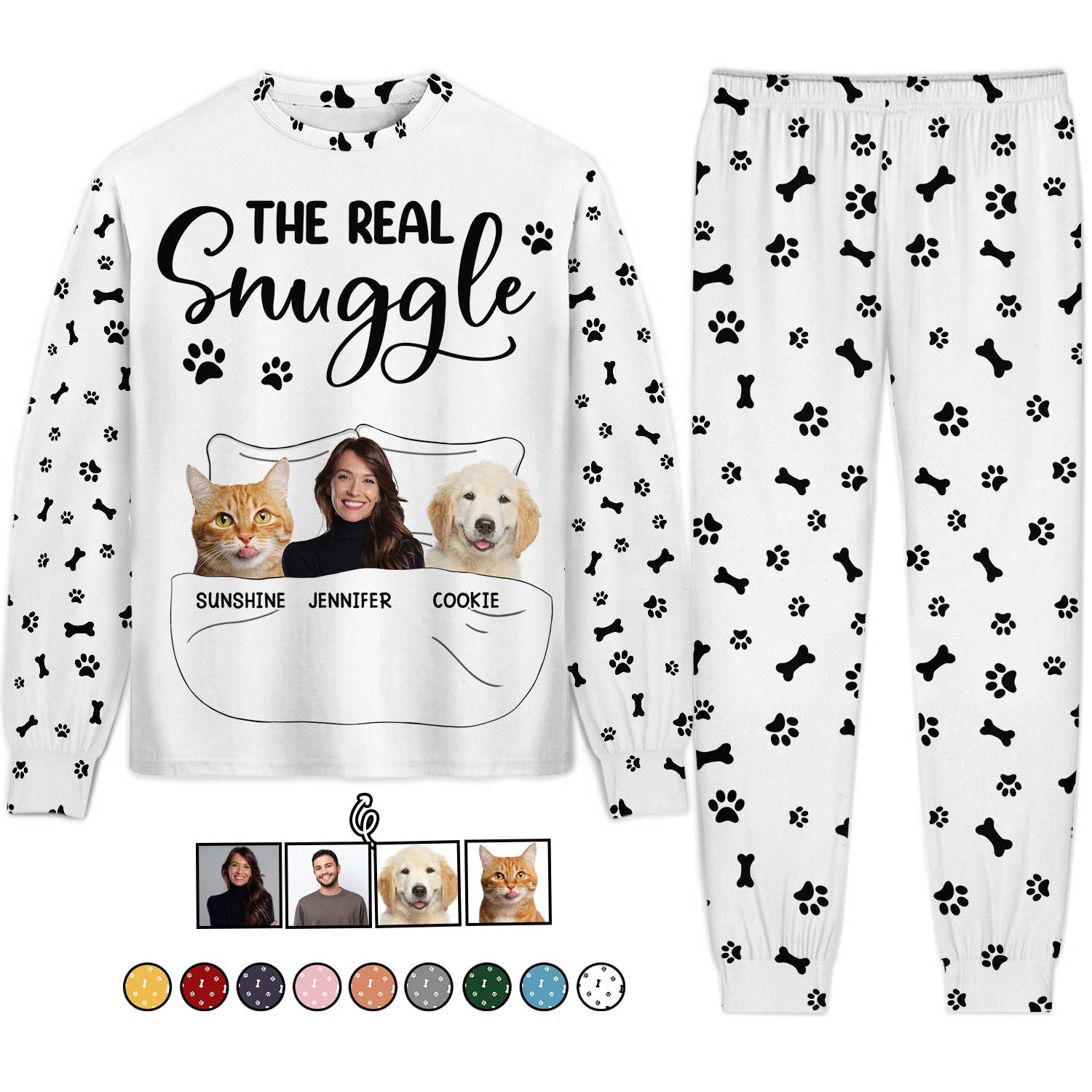 Custom Photo Dog Cat The Real Snuggle - Gift For Pet Lovers - Personalized Unisex Pajamas Set