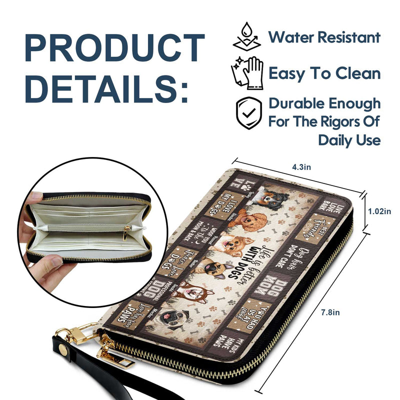 La vie est meilleure avec un chien - Cadeau pour les amoureux des chiens et les mamans de chiens - Portefeuille long en cuir personnalisé