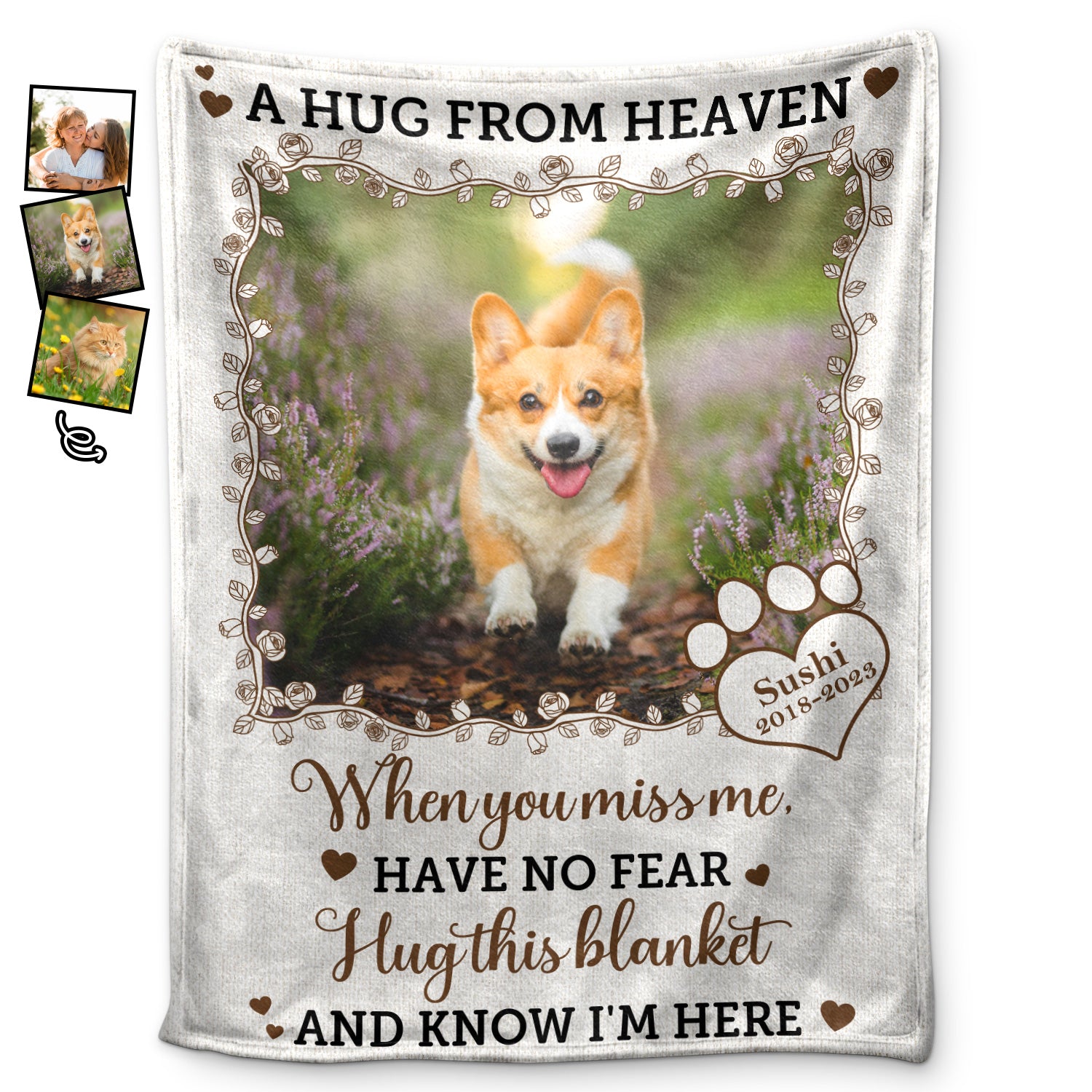 Custom Photo A Hug From Heaven - Sympathy Gift, Memorial Gift For Your Loved Ones, Pet Lovers, Dog Lovers, Cat Lovers - Personalized Fleece Blanket, Sherpa Blanket
