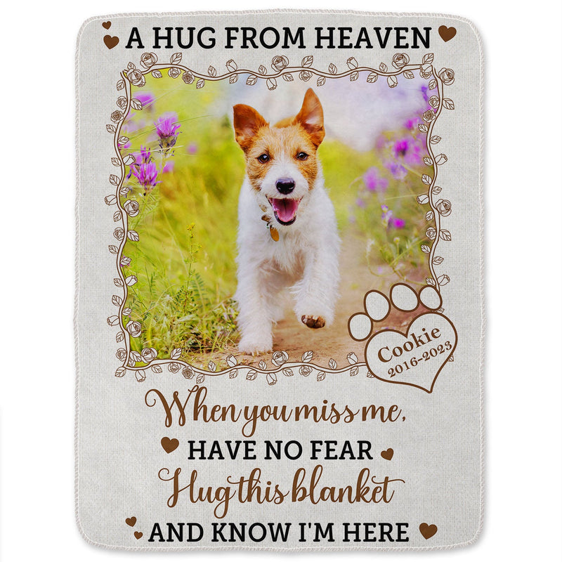 Custom Photo A Hug From Heaven - Sympathy Gift, Memorial Gift For Your Loved Ones, Pet Lovers, Dog Lovers, Cat Lovers - Personalized Fleece Blanket, Sherpa Blanket