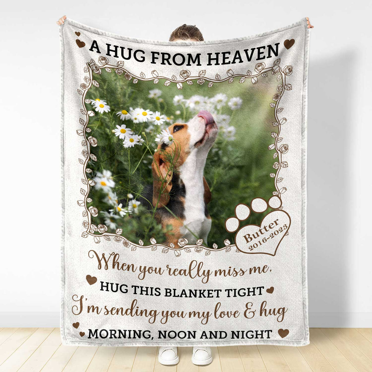 Custom Photo A Hug From Heaven - Sympathy Gift, Memorial Gift For Your Loved Ones, Pet Lovers, Dog Lovers, Cat Lovers - Personalized Fleece Blanket, Sherpa Blanket