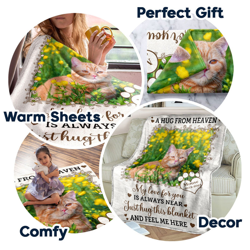 Custom Photo A Hug From Heaven - Sympathy Gift, Memorial Gift For Your Loved Ones, Pet Lovers, Dog Lovers, Cat Lovers - Personalized Fleece Blanket, Sherpa Blanket