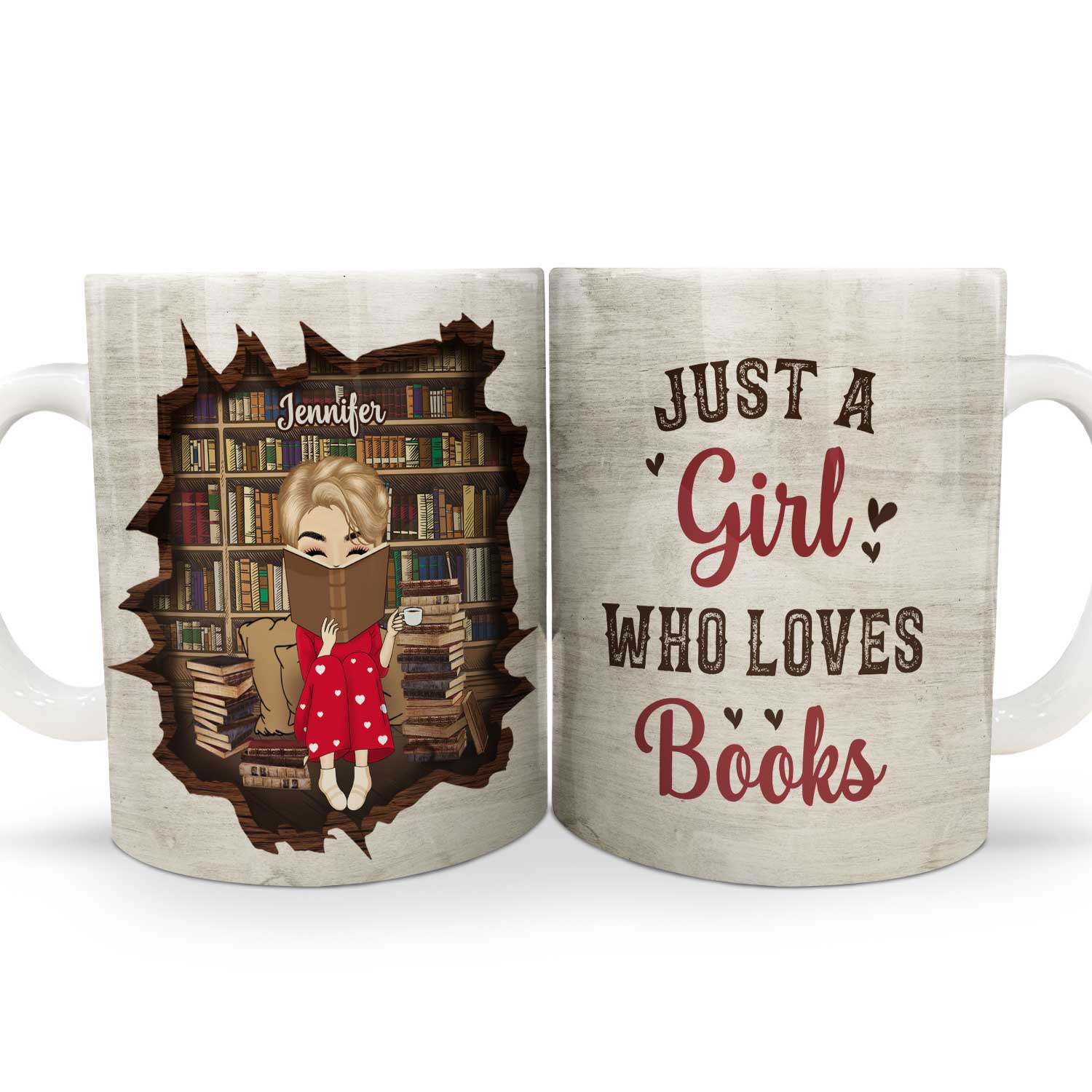 Just A Girl Who Loves Books - Gift For Book Lovers, Bookworms, Readers - Personalized White Edge-to-Edge Mug