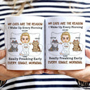 My Cats Are The Reason I Wake Up Every Morning - Gift For Cat Lovers, Cat Mom, Cat Dad - Personalized White Edge-to-Edge Mug