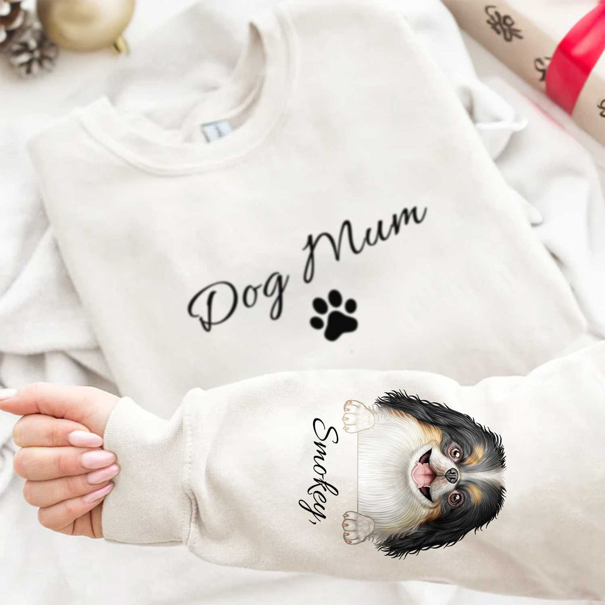 Dog Mom Dog Dad - Gift For Dog Lovers - Personalized Sweatshirt With Sleeve Imprint