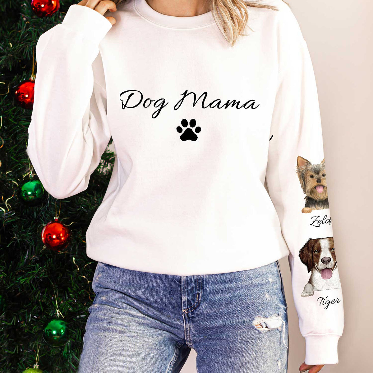 Dog Mom Dog Dad - Gift For Dog Lovers - Personalized Sweatshirt With Sleeve Imprint
