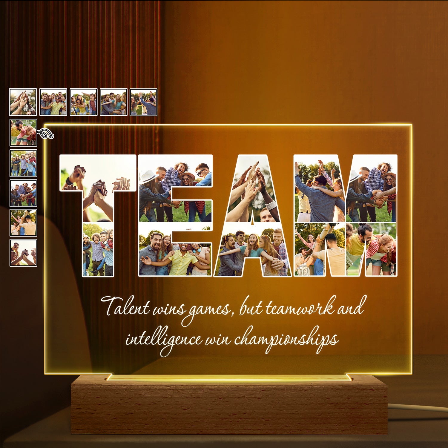 Custom Photo Collage Team Talent Wins Games - Coworker Gift - Personalized 3D Led Light Wooden Base
