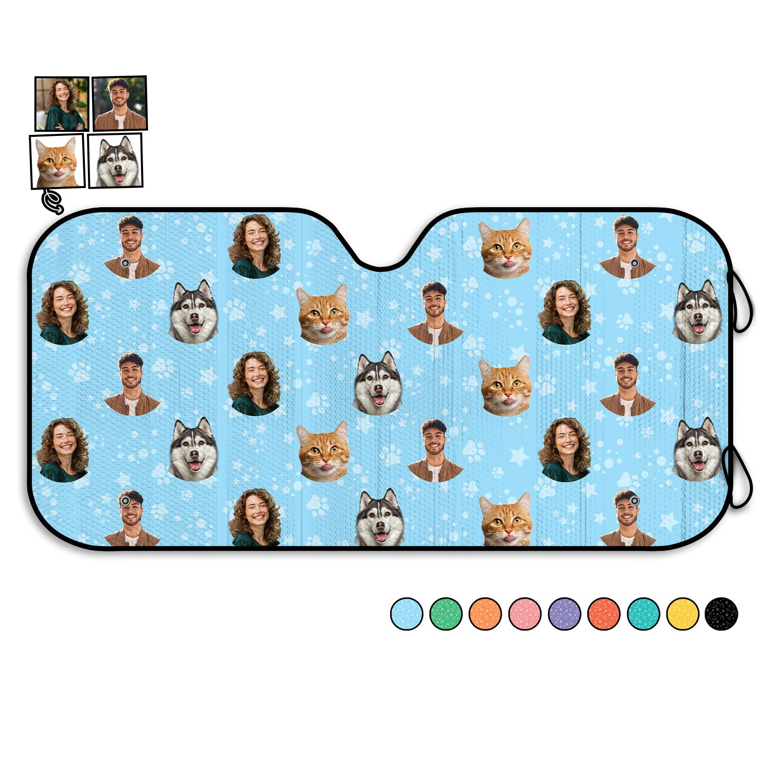 Custom Photo Pet Faces Human Faces - Gift For Dog Lovers, Cat Lovers, Family - Personalized Auto Sunshade