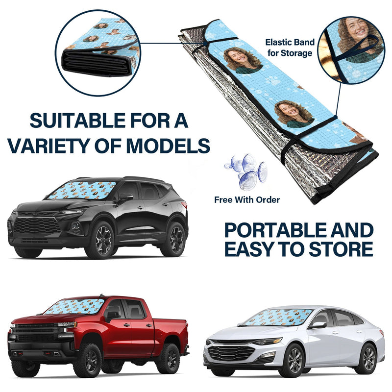 Custom Photo Pet Faces Human Faces - Gift For Dog Lovers, Cat Lovers, Family - Personalized Auto Sunshade