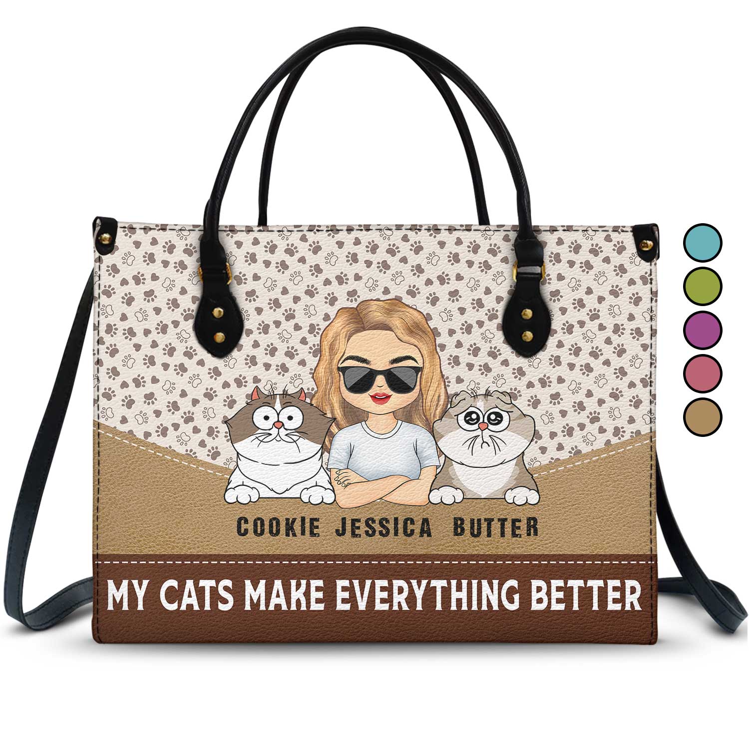 Cats Make Everything Better - Birthday, Loving Gift For Cat Moms, Cat Lovers - Personalized Leather Bag