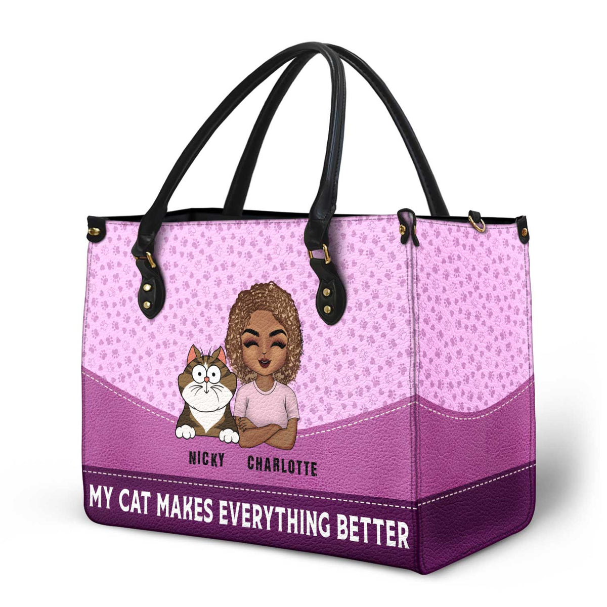 Cats Make Everything Better - Birthday, Loving Gift For Cat Moms, Cat Lovers - Personalized Leather Bag