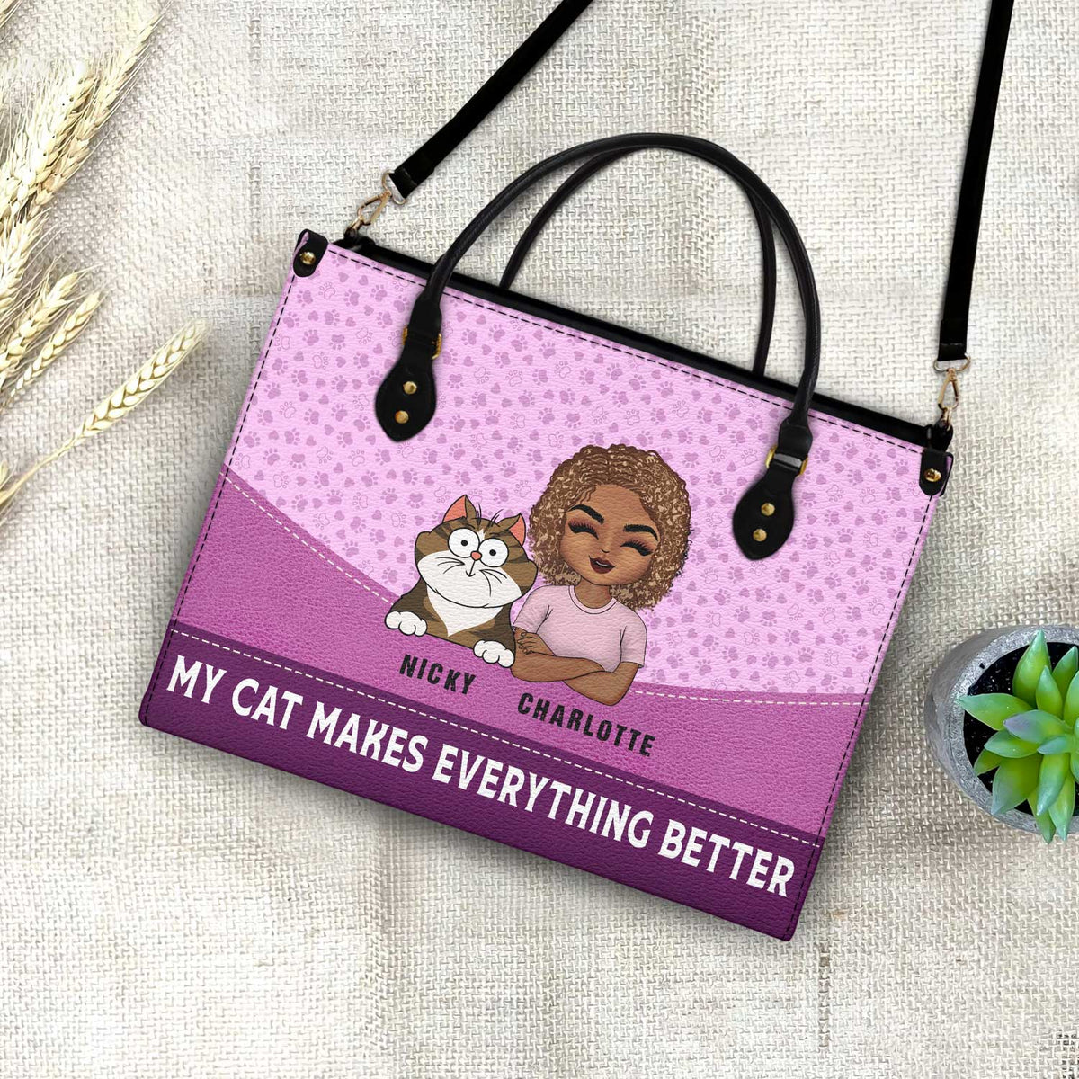 Cats Make Everything Better - Birthday, Loving Gift For Cat Moms, Cat Lovers - Personalized Leather Bag