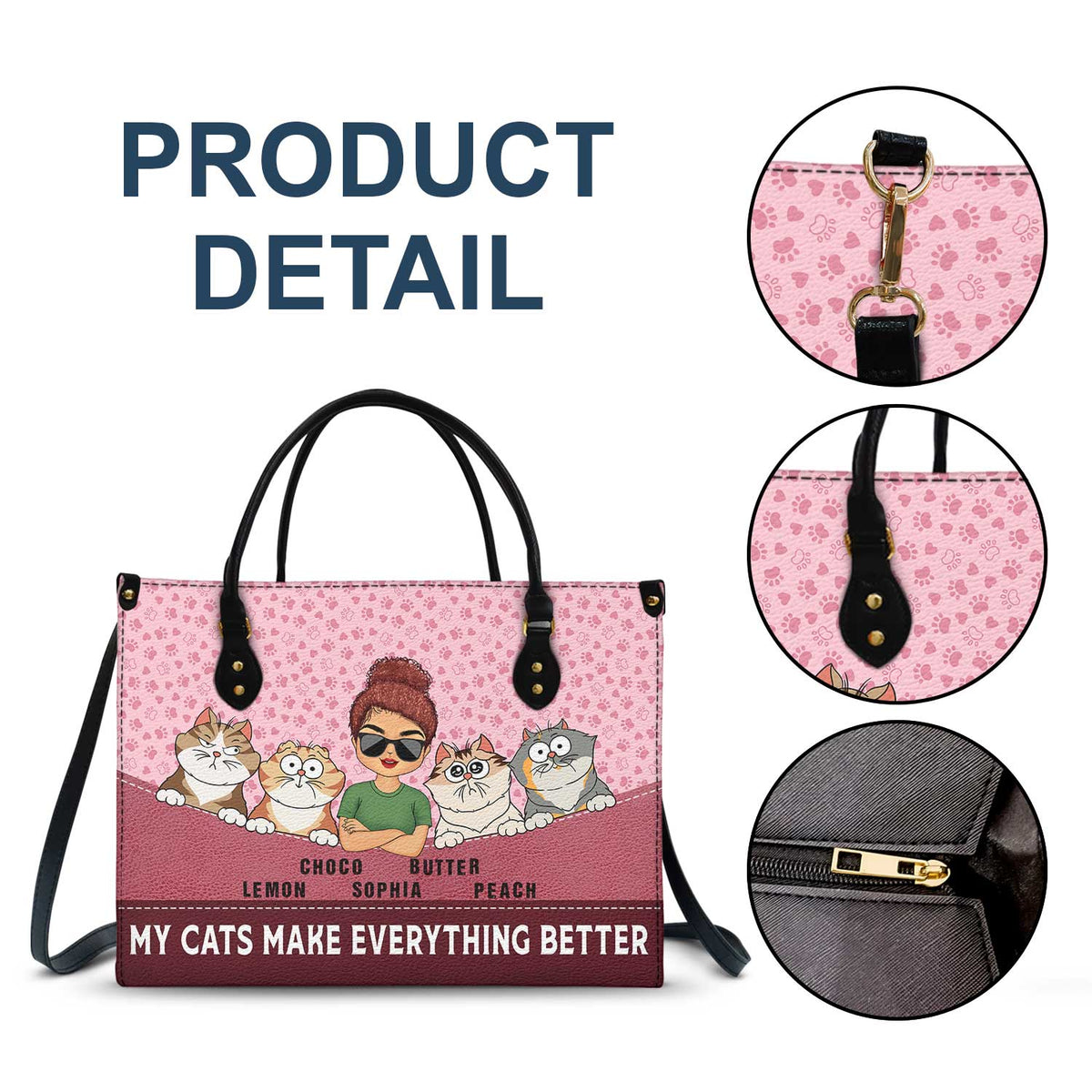 Cats Make Everything Better - Birthday, Loving Gift For Cat Moms, Cat Lovers - Personalized Leather Bag