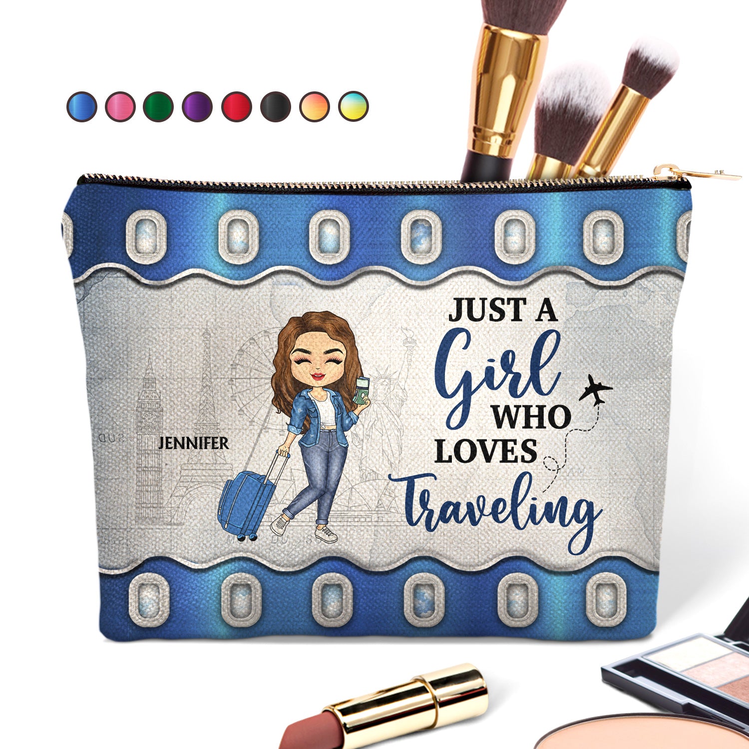 Just A Girl Who Loves Traveling - Gift For Travel Lovers - Personalized Cosmetic Bag