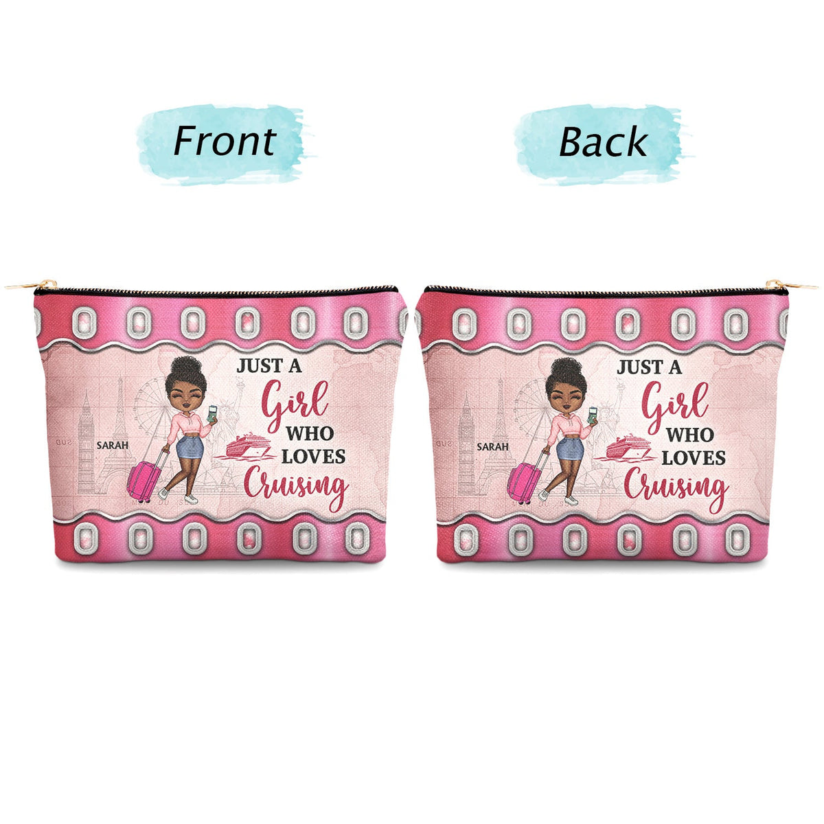 Juste une fille qui aime voyager - Cadeau pour les amoureux du voyage - Trousse de maquillage personnalisée