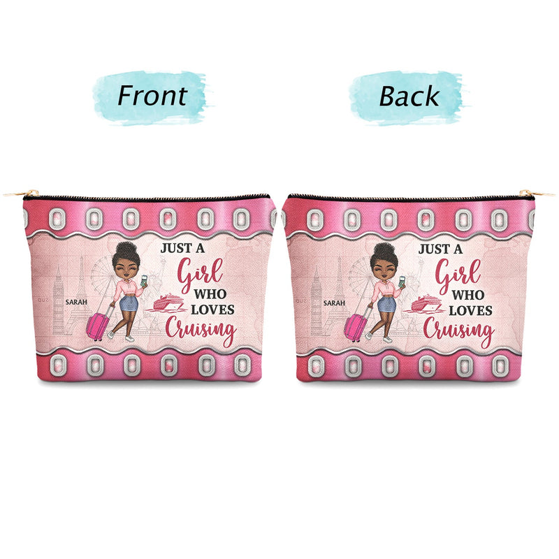 Juste une fille qui aime voyager - Cadeau pour les amoureux du voyage - Trousse de maquillage personnalisée