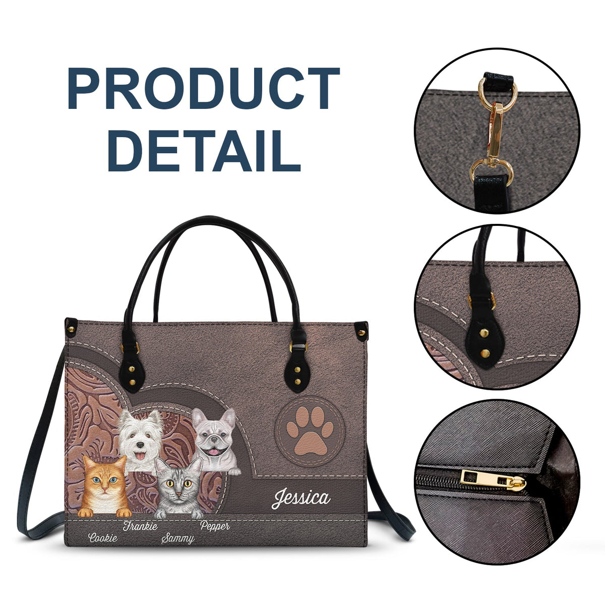 Motifs de chiens et de chats mignons - Cadeau d'anniversaire ou d'amour pour les amoureux des animaux, les mamans de chiens et de chats - Sac en cuir personnalisé