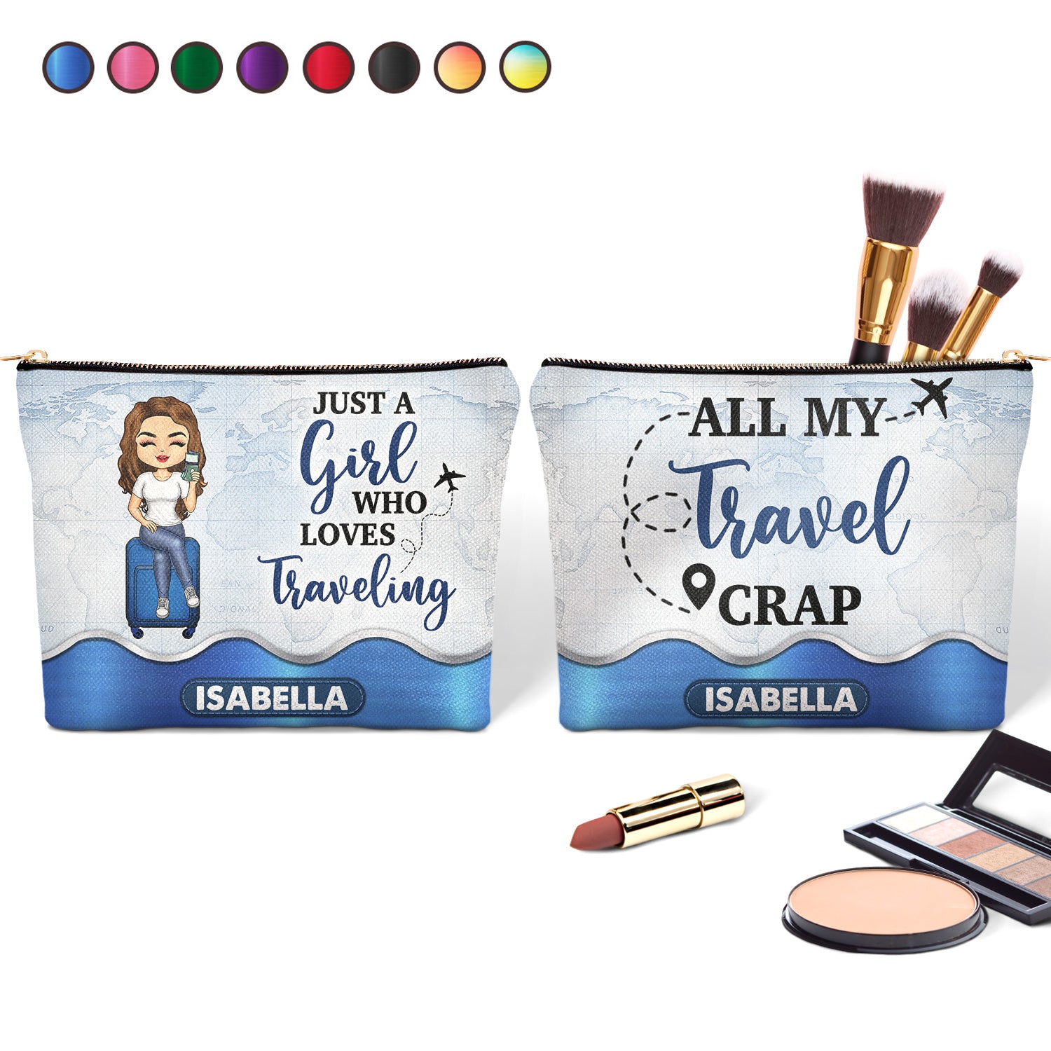 Just A Girl Who Loves Traveling - Gift For Her, Travel Lovers, Vacation Lovers - Personalized Cosmetic Bag