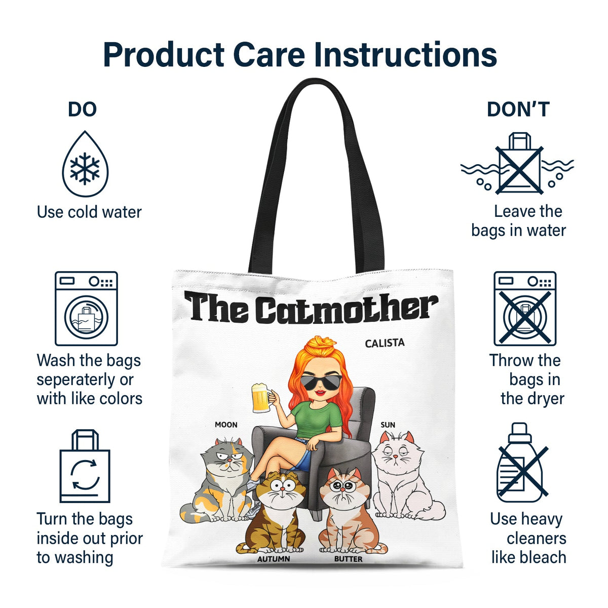 The Cat Mother - Birthday, Loving Gift For Cat Mom, Cat Lovers, Women - Personalized Zippered Canvas Bag