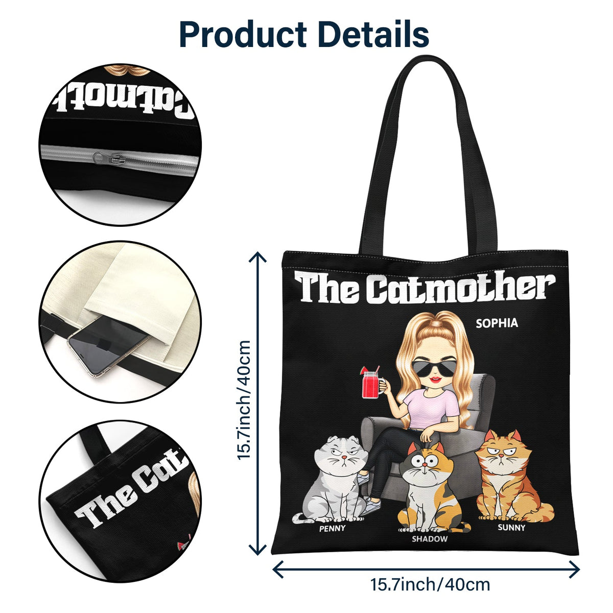 The Cat Mother - Birthday, Loving Gift For Cat Mom, Cat Lovers, Women - Personalized Zippered Canvas Bag