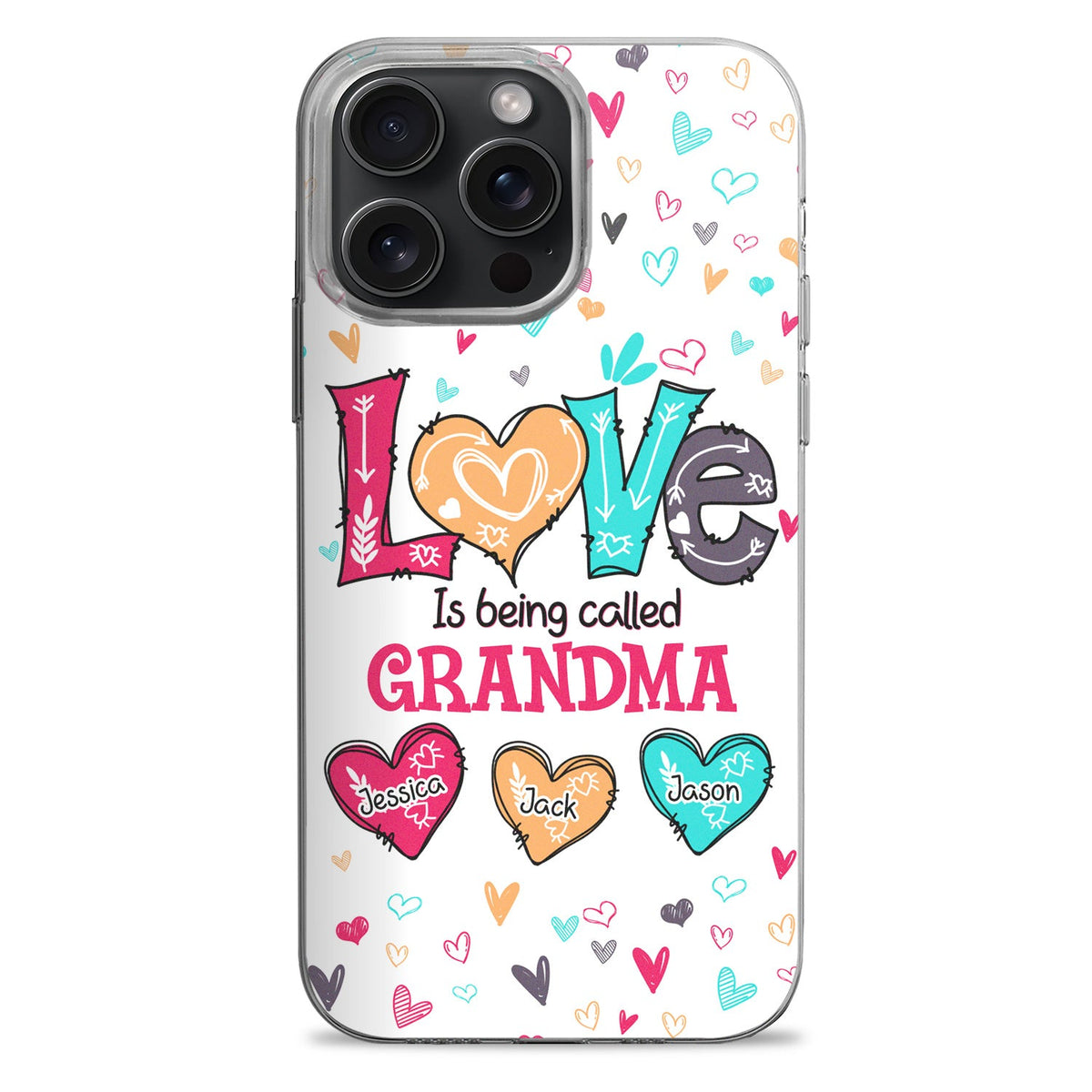 Coque de téléphone transparente personnalisée avec jolis cœurs pour grand-mère et enfants ! Cadeau d'anniversaire ou de Noël pour maman ou grand-mère