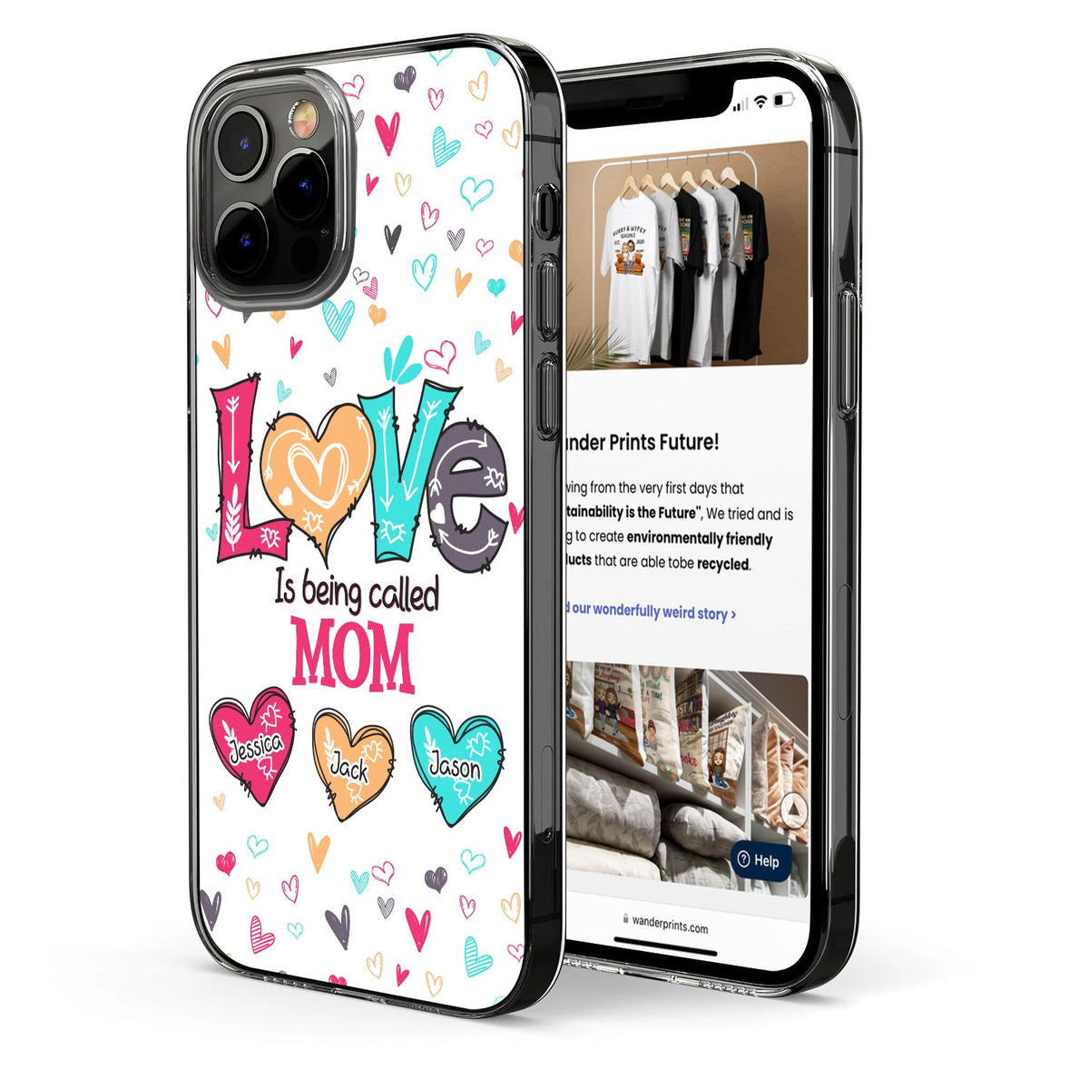 Coque de téléphone transparente personnalisée avec jolis cœurs pour grand-mère et enfants ! Cadeau d'anniversaire ou de Noël pour maman ou grand-mère