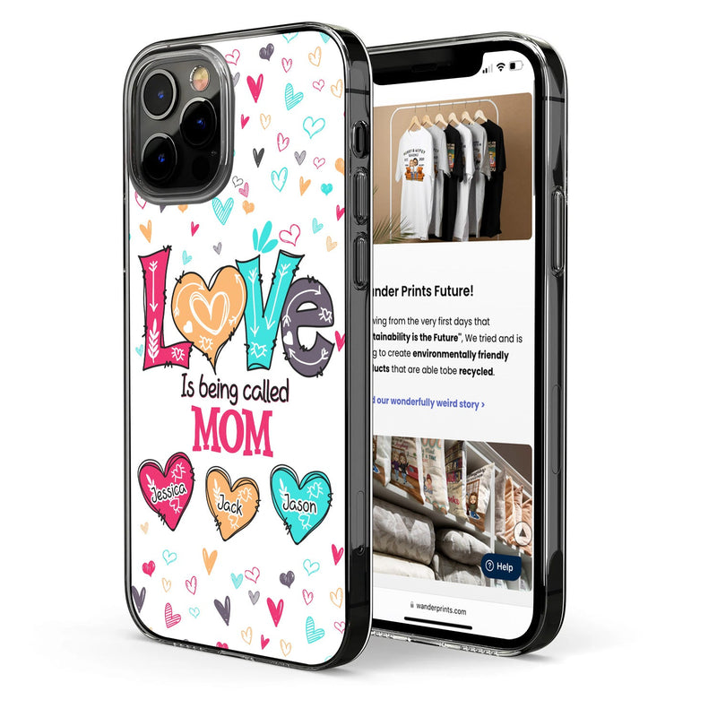 Coque de téléphone transparente personnalisée avec jolis cœurs pour grand-mère et enfants ! Cadeau d'anniversaire ou de Noël pour maman ou grand-mère