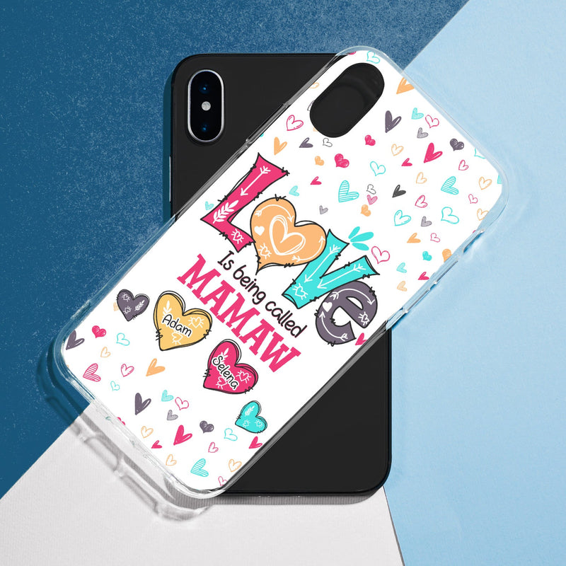 Coque de téléphone transparente personnalisée avec jolis cœurs pour grand-mère et enfants ! Cadeau d'anniversaire ou de Noël pour maman ou grand-mère