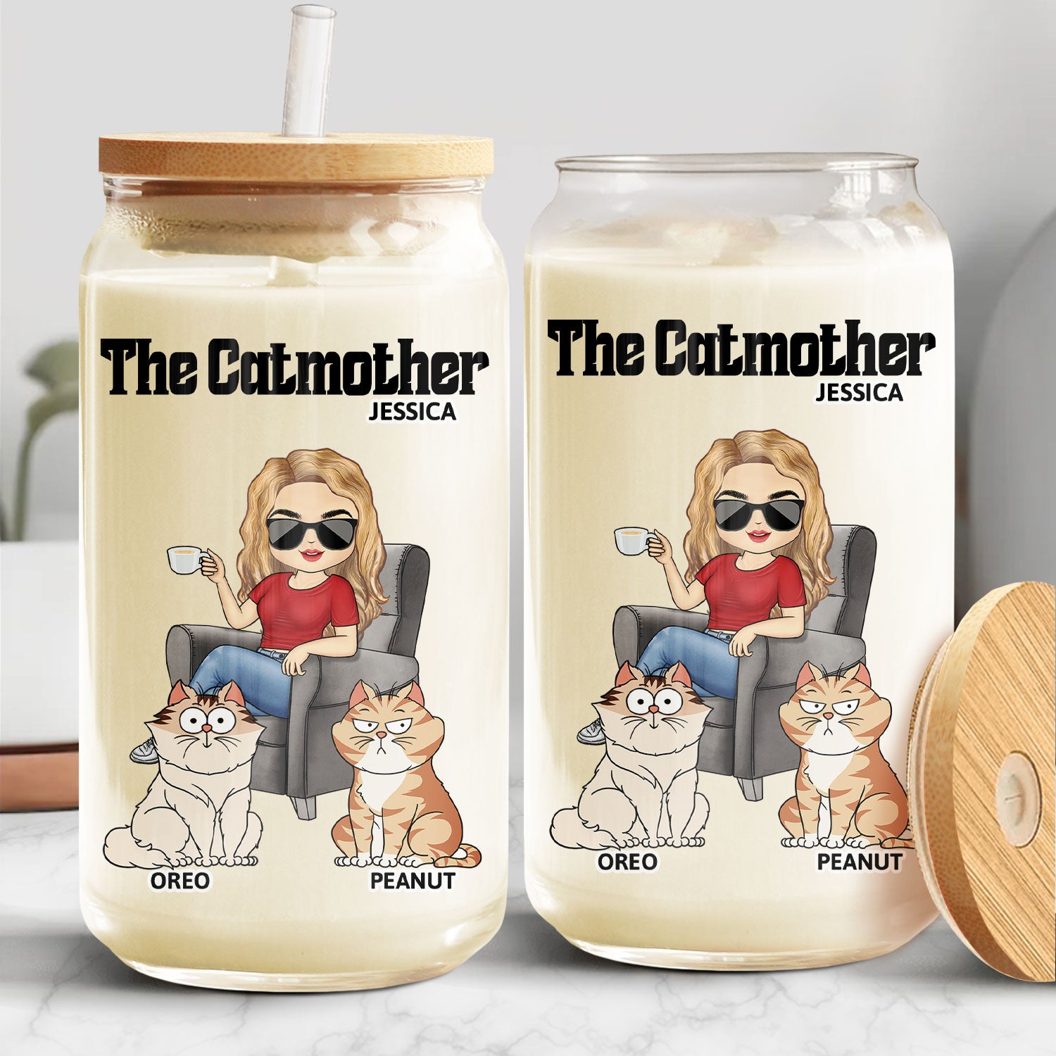 The Cat Mother - Birthday, Loving Gift For Cat Moms, Cat Lovers - Personalized Clear Glass Can