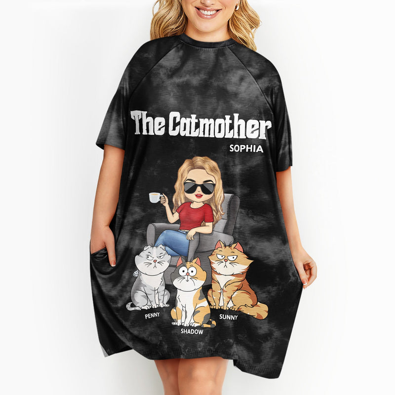 T-shirt de nuit personnalisé pour femme « The Cat Mother Tie Dye » - Cadeau pour maman chat et amoureux des chats