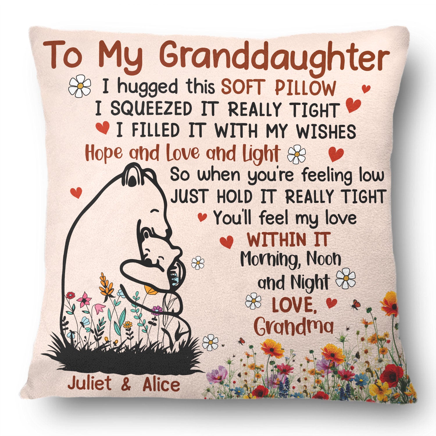 Floral Bears Hugged This Soft Pillow - Birthday, Loving Gift For Daughter, Son, Granddaughter, Grandson - Personalized Pillow