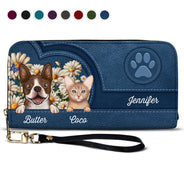 Love Daisy Dogs Cats - Gift For Pet Lovers, Dog Lovers, Cat Lovers - Personalized Leather Long Wallet