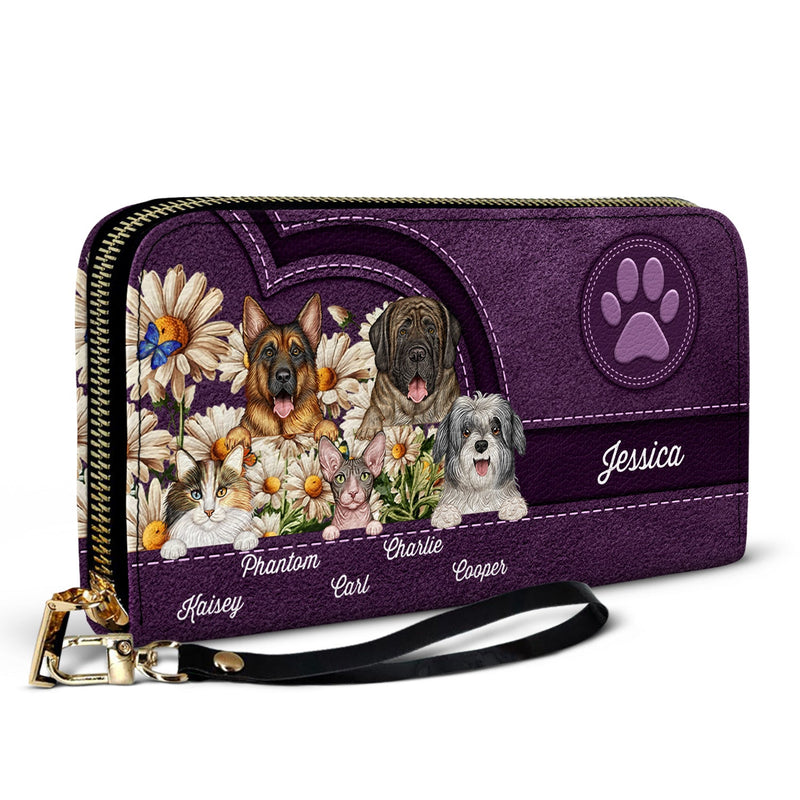 Love Daisy Dogs Cats - Gift For Pet Lovers, Dog Lovers, Cat Lovers - Personalized Leather Long Wallet