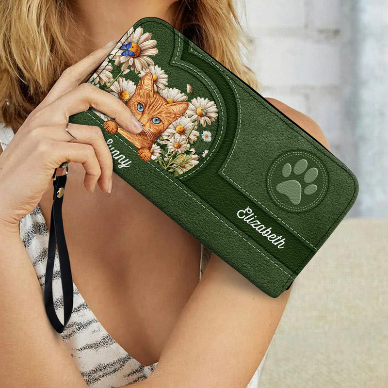 Love Daisy Dogs Cats - Gift For Pet Lovers, Dog Lovers, Cat Lovers - Personalized Leather Long Wallet