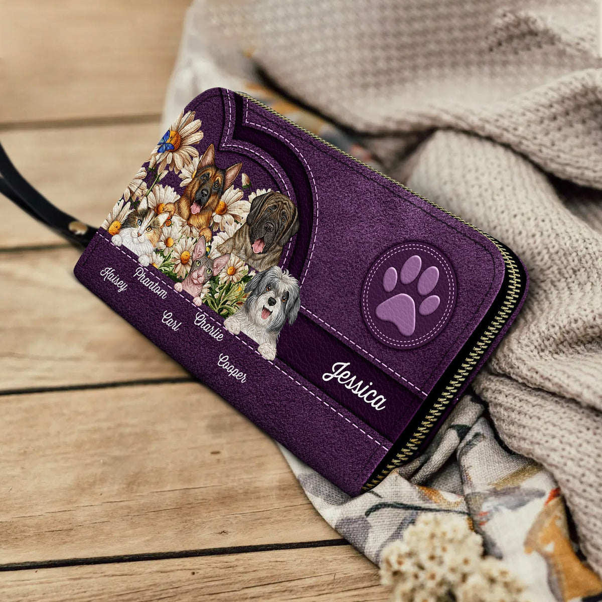 Love Daisy Dogs Cats - Gift For Pet Lovers, Dog Lovers, Cat Lovers - Personalized Leather Long Wallet