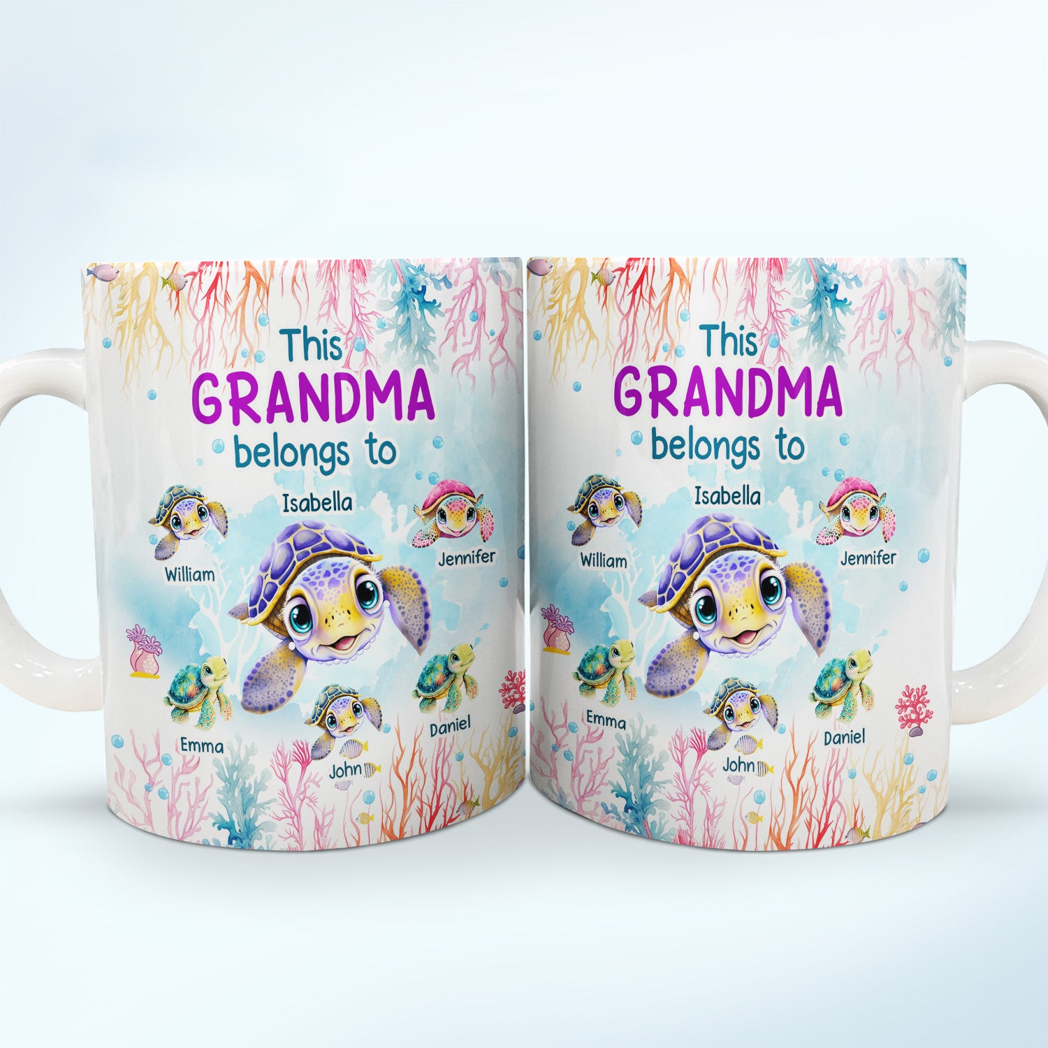 This Grandma Belongs To Cute Ocean Turtles - Gift For Grandmother, Mother, Mom - Personalized White Edge-to-Edge Mug