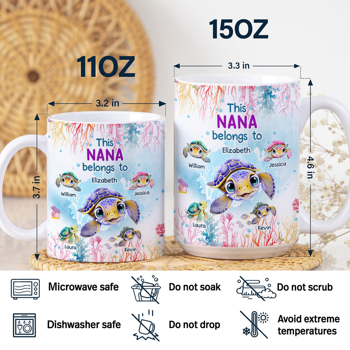 This Grandma Belongs To Cute Ocean Turtles - Gift For Grandmother, Mother, Mom - Personalized White Edge-to-Edge Mug