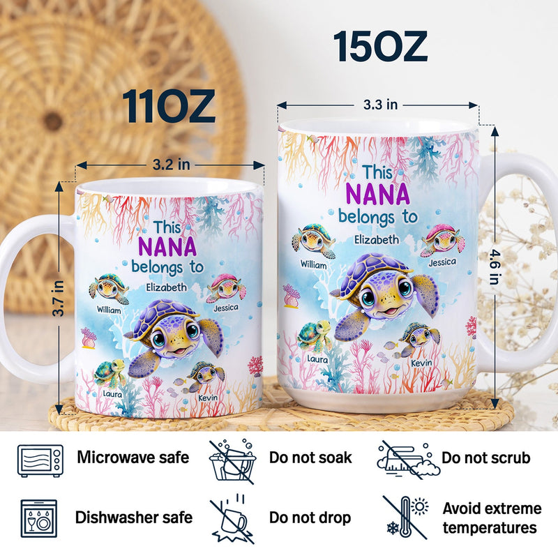 This Grandma Belongs To Cute Ocean Turtles - Gift For Grandmother, Mother, Mom - Personalized White Edge-to-Edge Mug