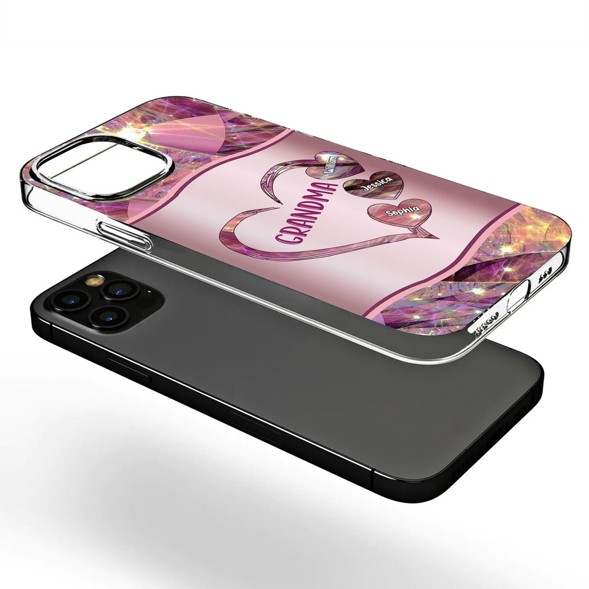 Mom Grandma Loads Of Sweet Heart Kids - Gift For Mother, Grandmother - Metal Effect Printed, Personalized Clear Phone Case