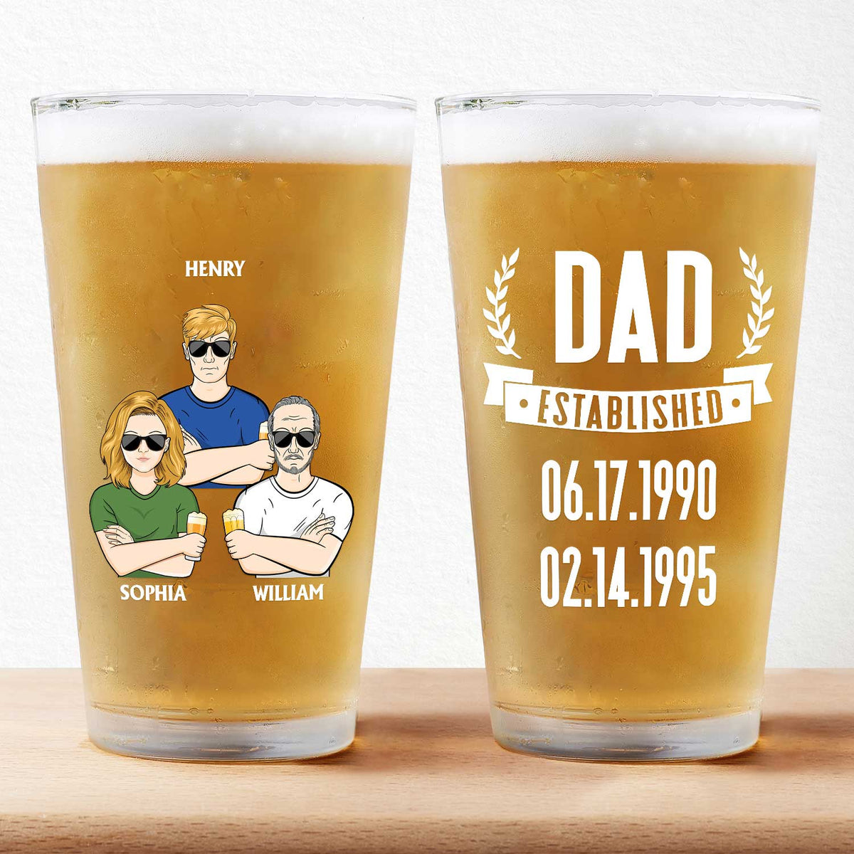 Papa Grand-père Établi - Cadeau pour père, grand-père, mari - Verre à bière personnalisé