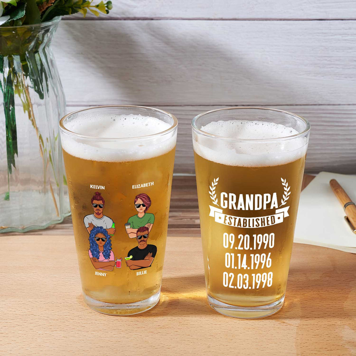Papa Grand-père Établi - Cadeau pour père, grand-père, mari - Verre à bière personnalisé