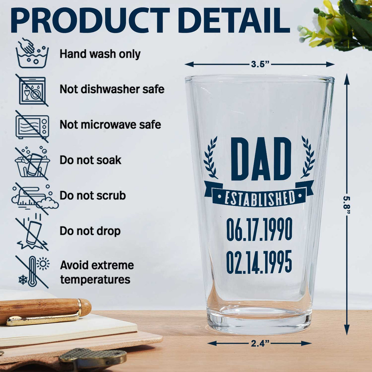 Dad Grandpa Established - Gift For Father, Grandfather, Husband - Personalized Beer Glass