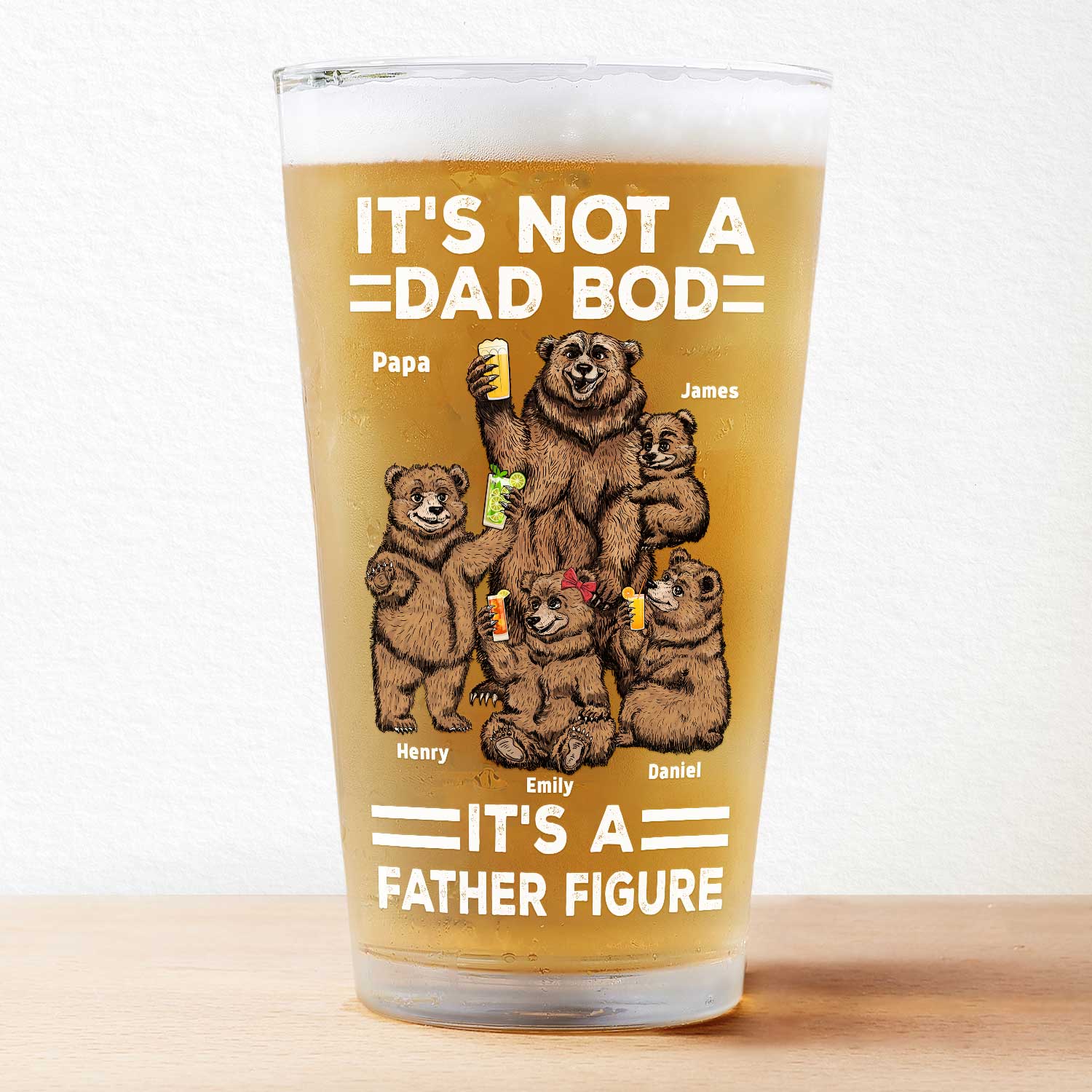 Bear Family Dad Bod - Funny, Birthday Gift For Father - Personalized Pint Glass