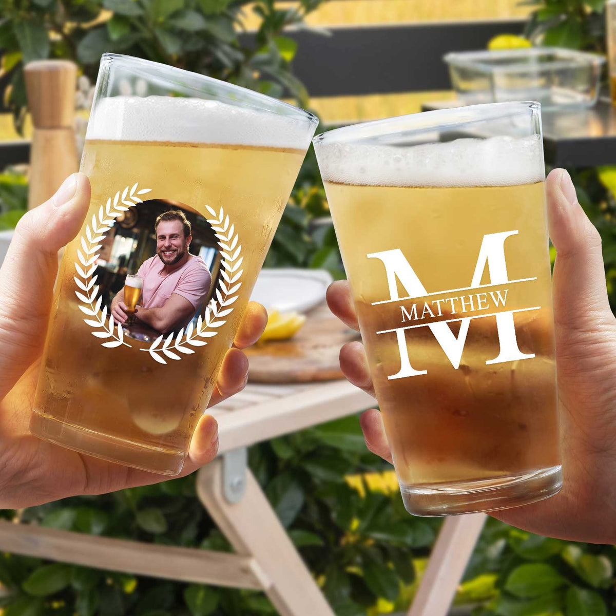 Custom Photo Monogram Name - Gift For Men, Dad, Father, Grandfather, Grandpa, Husband - Personalized Beer Glass