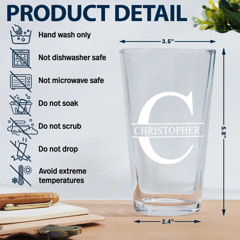 Custom Photo Monogram Name - Gift For Men, Dad, Father, Grandfather, Grandpa, Husband - Personalized Beer Glass