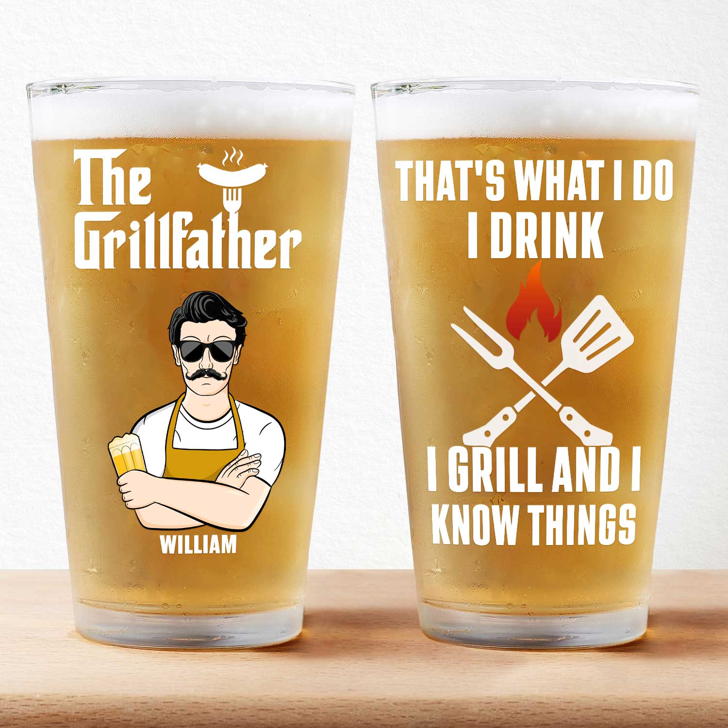 The Grill Father That's What I Do - Gift For Dad - Personalized Pint Glass
