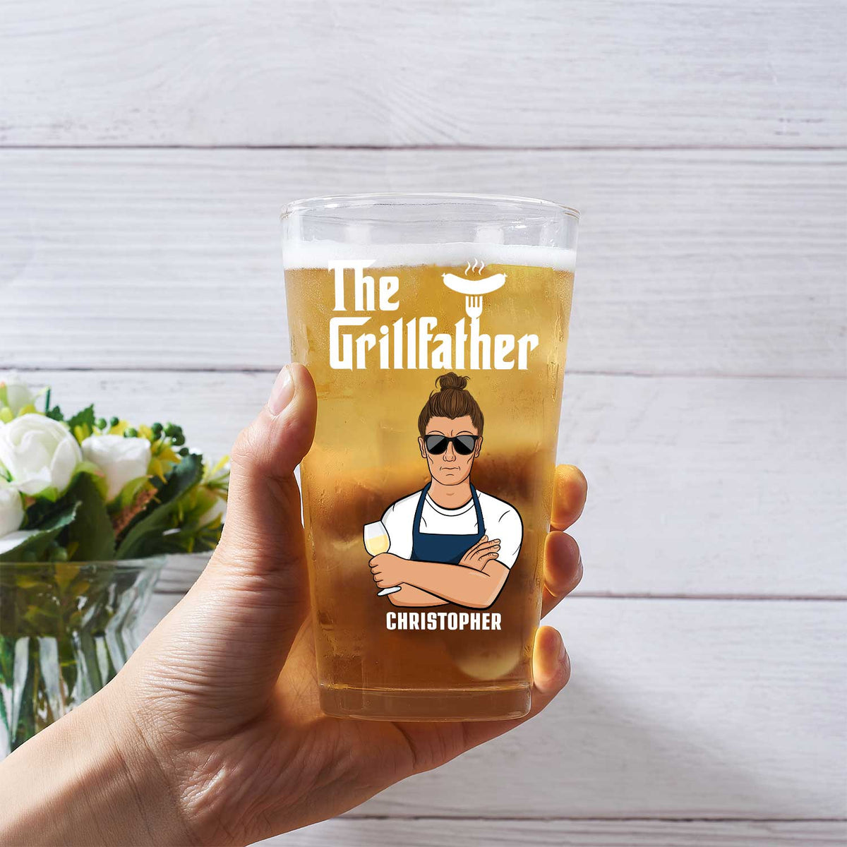 The Grill Father That's What I Do - Gift For Dad - Personalized Beer Glass