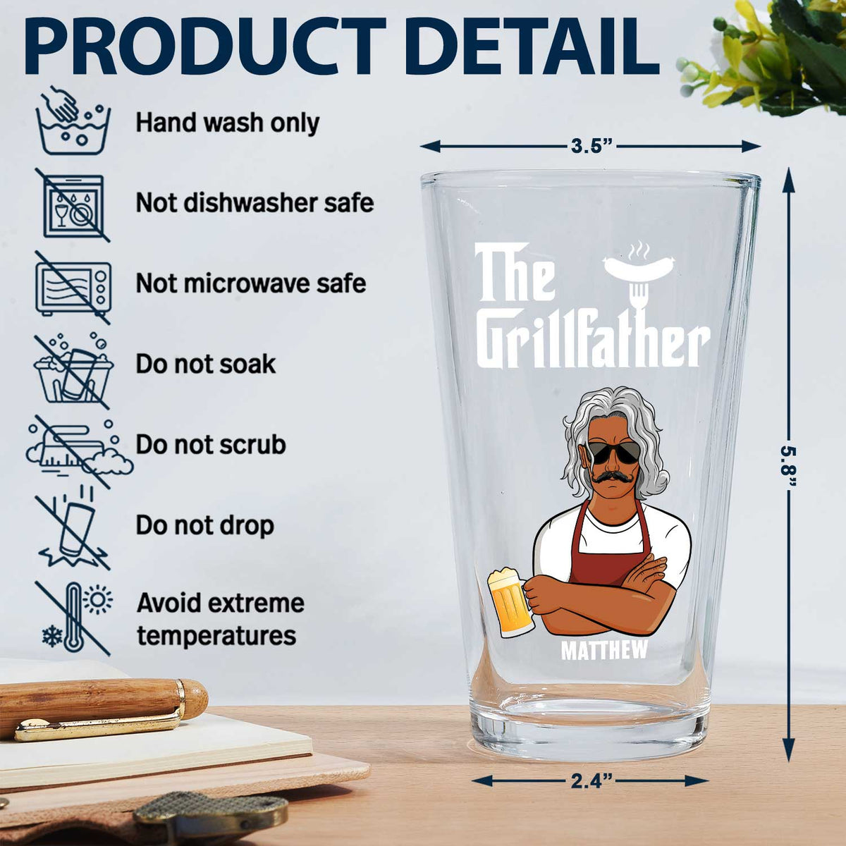 The Grill Father That's What I Do - Gift For Dad - Personalized Beer Glass