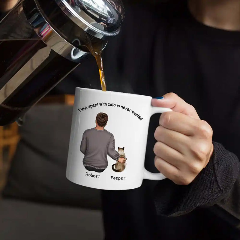 Best Cat Dad Time Spent With Cats Is Never Wasted - Personalized White Edge-to-Edge Mug